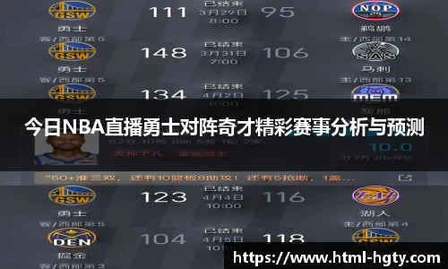 今日NBA直播勇士对阵奇才精彩赛事分析与预测